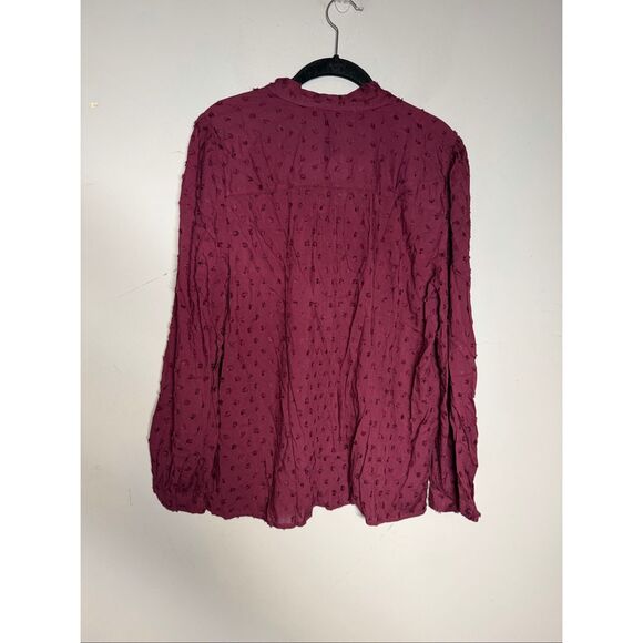 LOFT pusseybow neck line Swiss dot textured bundle of two blouses pink & maroon - Picture 10 of 14